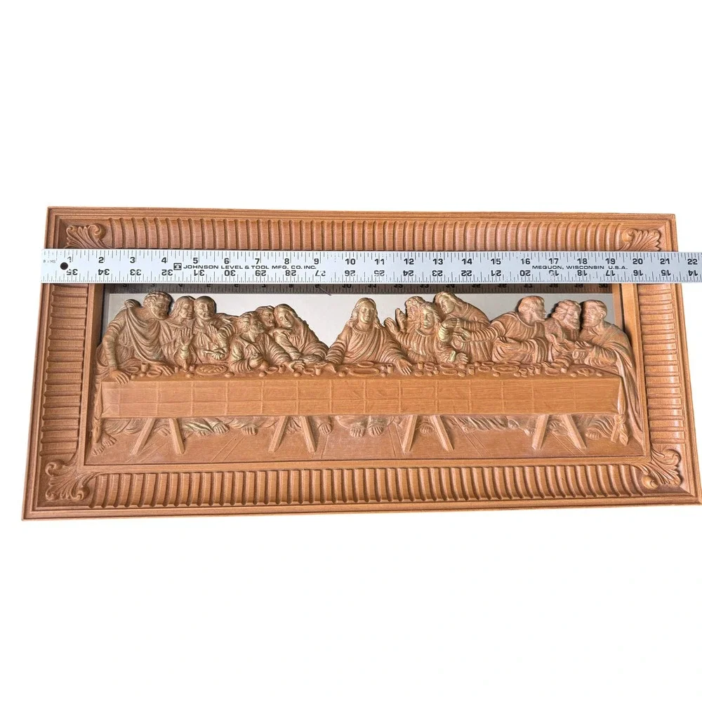 Vintage Homco The Last Supper 3D Relief Mirror Wall Art Faux Wood Frame 7651 USA